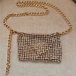 Gold Chain Crystal Clutch belt